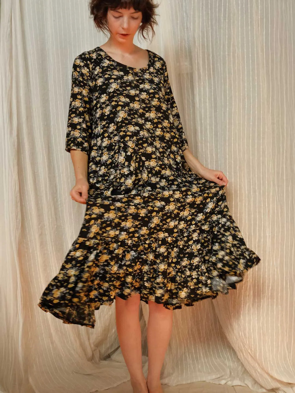 Prairie Dress, Rayon Red Black Floral / XXL