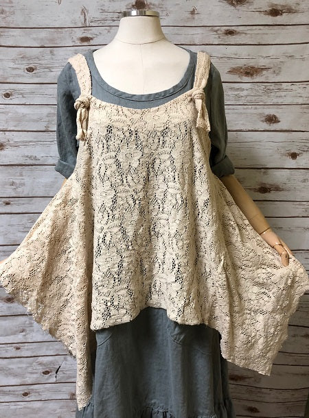 Knot Top Cotton Lace Vest Tea Stain / L