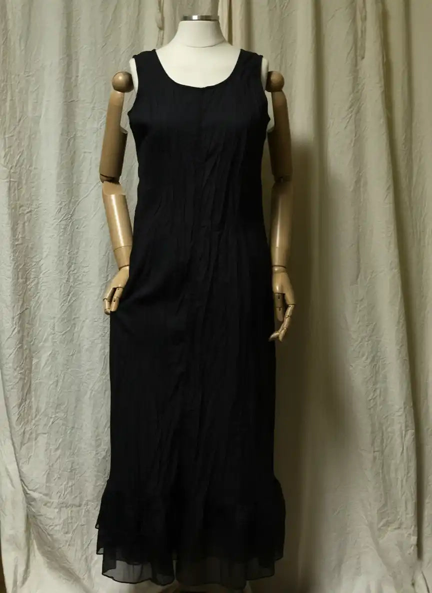 Double Ruffle Long Slip Cotton with Silk Organdy Ruffle Bottom