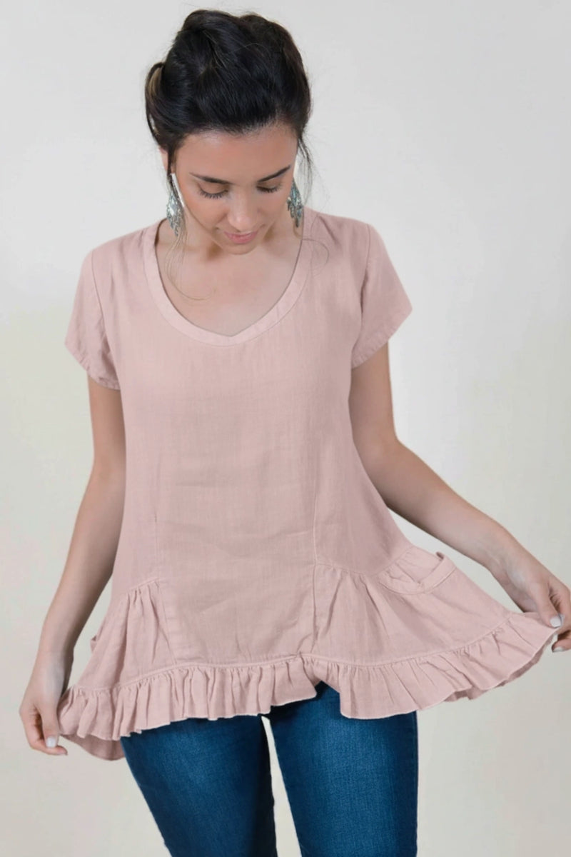 Zelda Top Cap Sleeve in Linen, USA