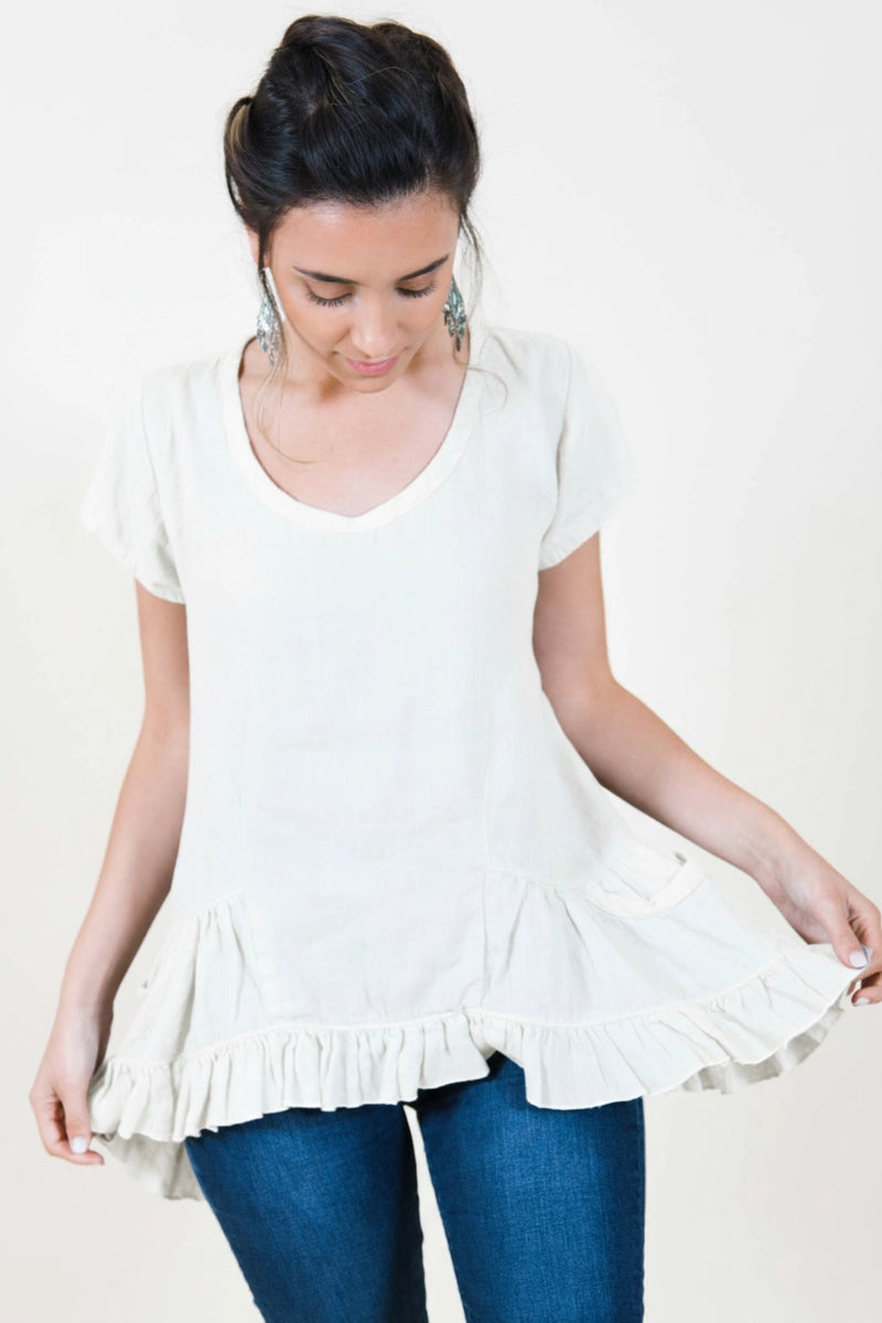 Zelda Top Cap Sleeve in Linen, USA