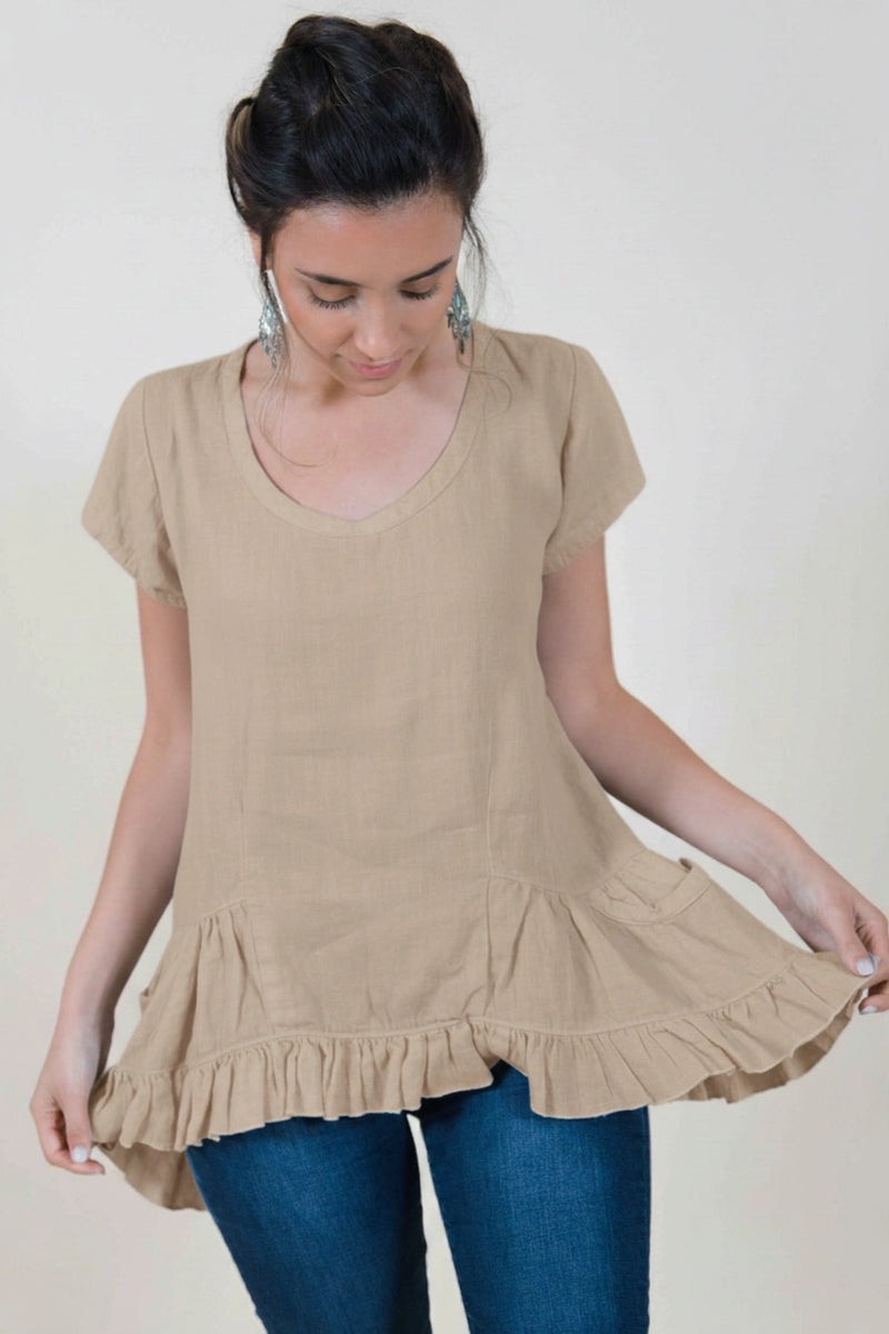 Zelda Top Cap Sleeve in Linen, USA