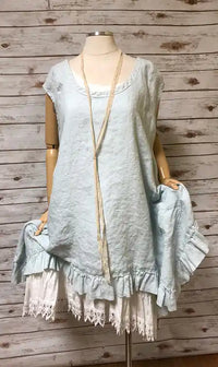 Flutter Top with Cap Sleeves in Linen
