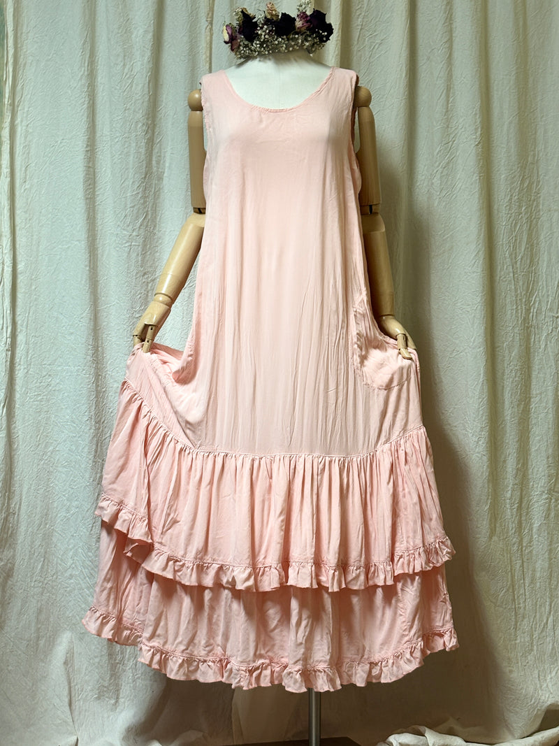 Slip Dress ,Rayon, side pockets, vintage style, Ruffle Layers