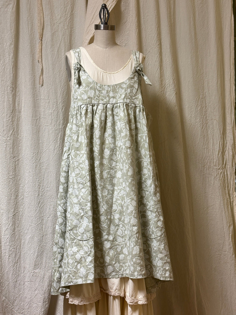 Floral print linen pinafore , cottage core