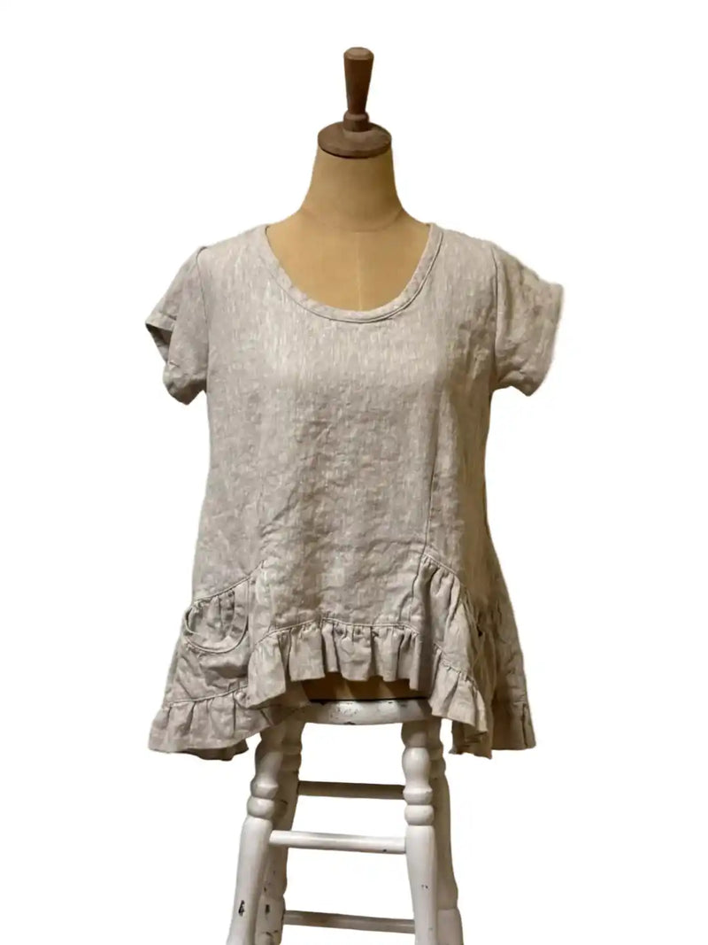 Zelda Top Cap Sleeve in Linen, USA - Heart's Desire Clothing