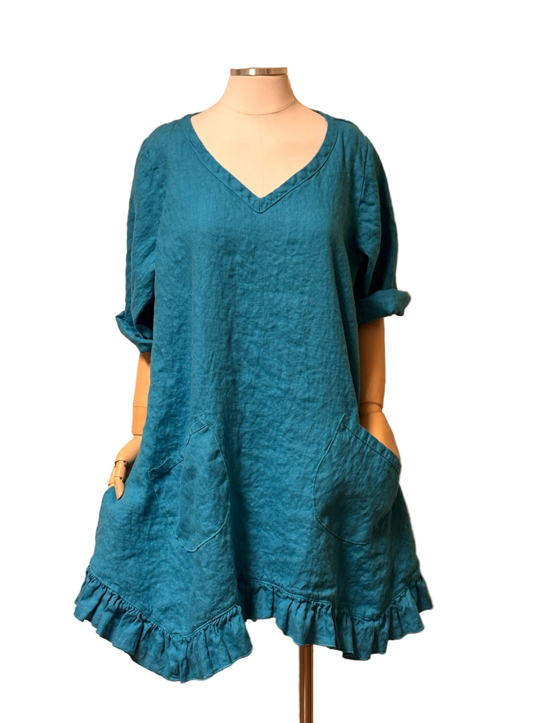 Plasma blue Linen Long top with pockets