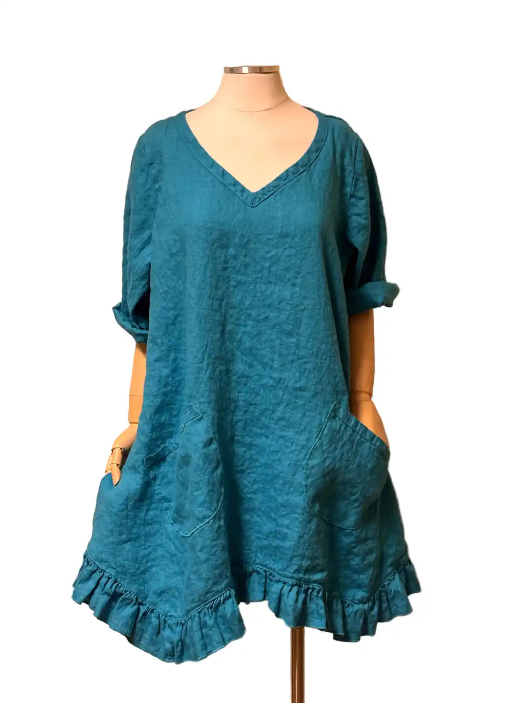 Plasma blue Linen Long top with pockets