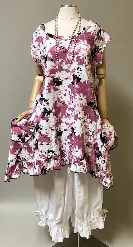 Flutter Top Cap Sleeves Linen/Rayon Print