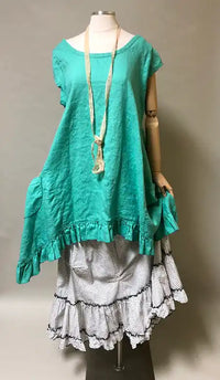 Flutter Top with Cap Sleeves in Linen