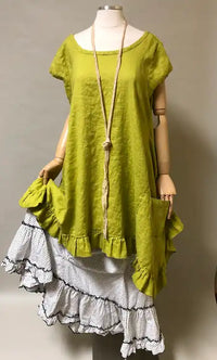 Flutter Top with Cap Sleeves in Linen