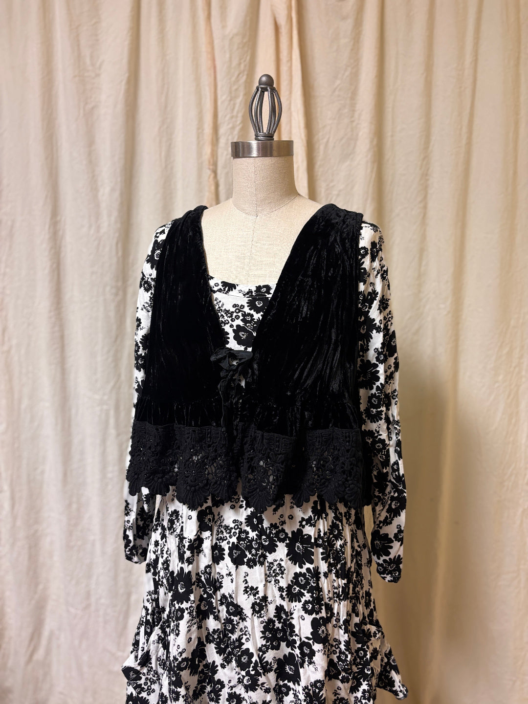 Tiny Vest in Velvet with Ruffle Bottom and Lace Trim - Heart's Desire Clothing