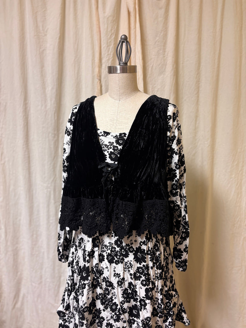 Tiny Vest in Velvet with Ruffle Bottom and Lace Trim - Heart's Desire Clothing
