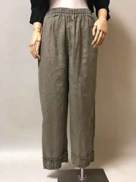 Ruched Bottom Crop Pant Linen