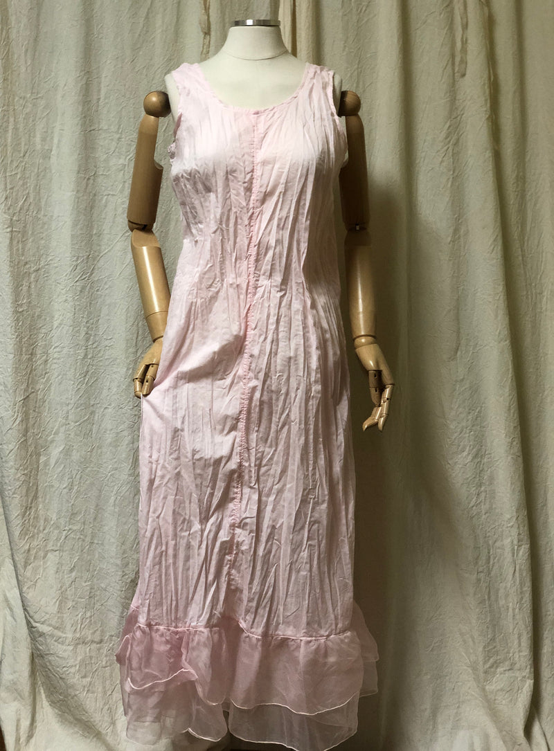 Double Ruffle Long Slip Cotton with Silk Organdy Ruffle Bottom