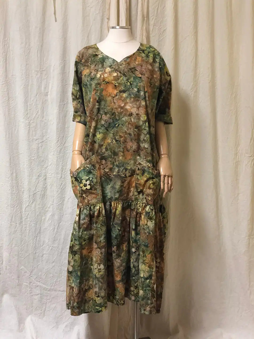 Batik Floral Drop Waist Cotton Vintage Style