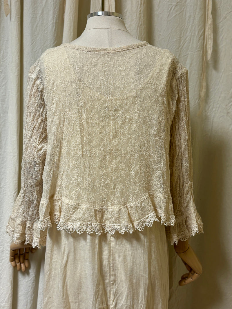 Bed Jacket in Embroidered Crinkle Silk Georgette.