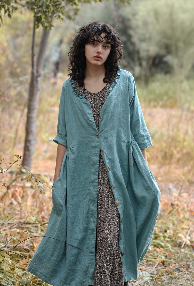Charlotte Dress in Linen Kendall Green / S