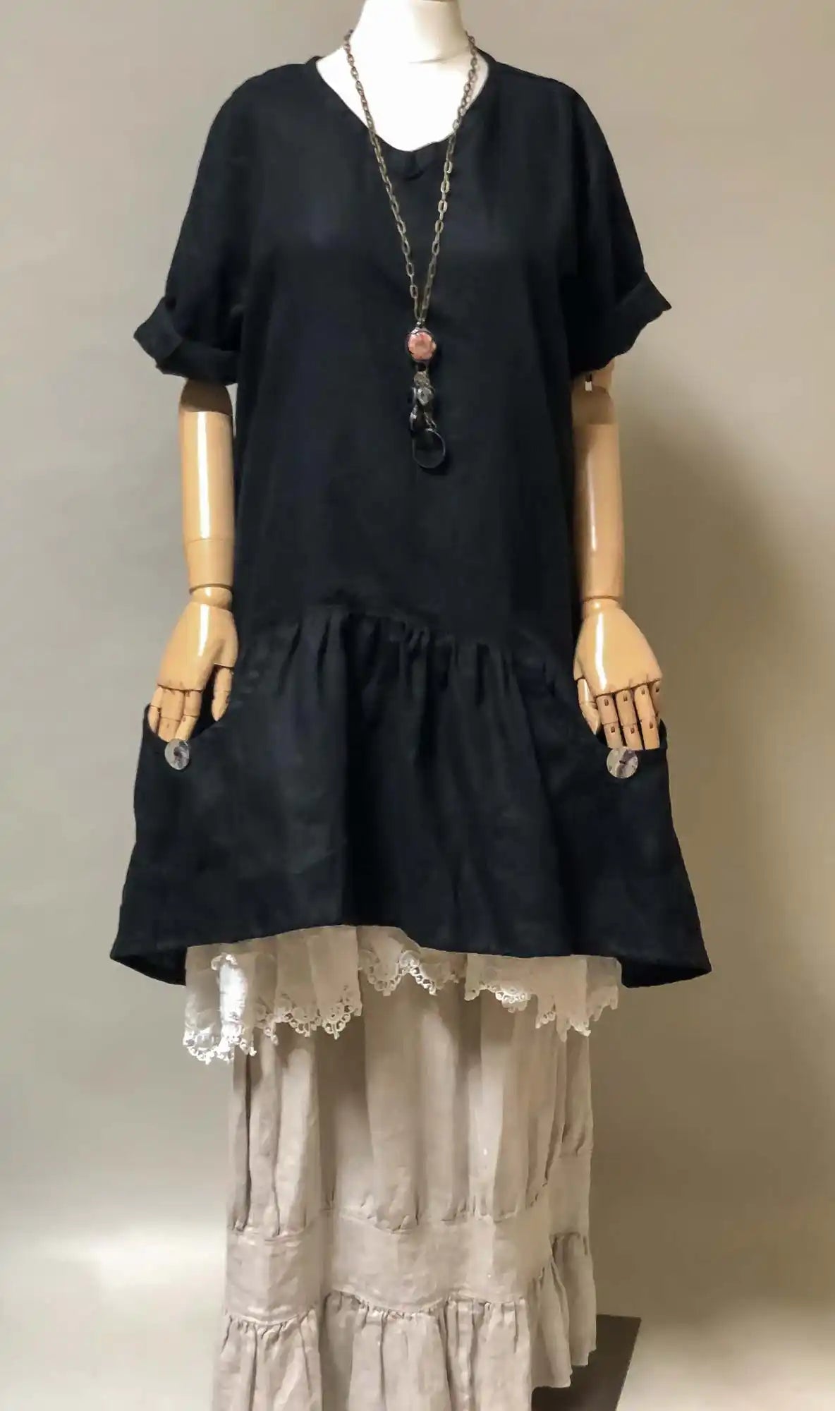 Swing Slip Short with Lace Cotton Double Ruffle