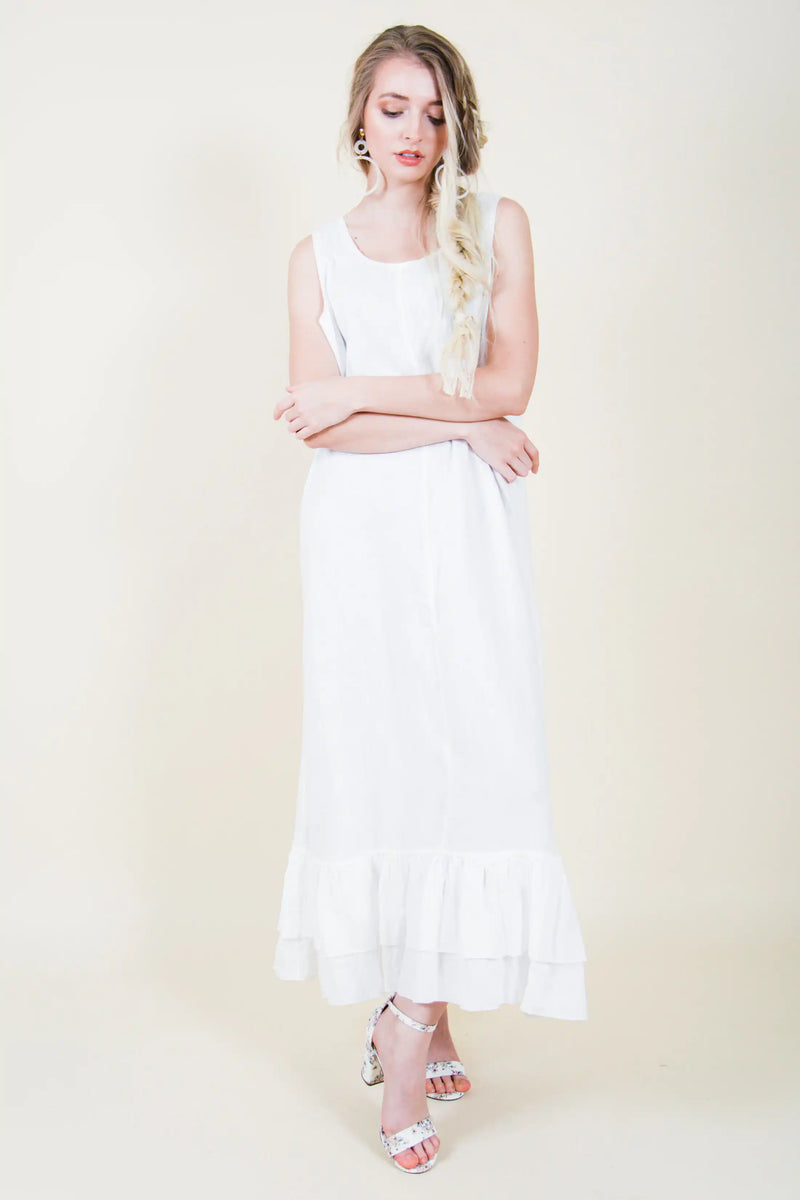 long linen under slip dress Double Ruffle Slip Long, Linen