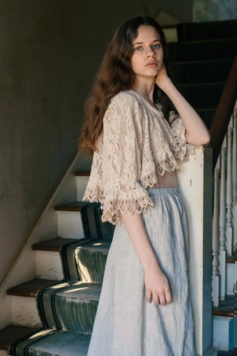 Shabby Chic Lace Top Over Shrug Top Cotton Lace