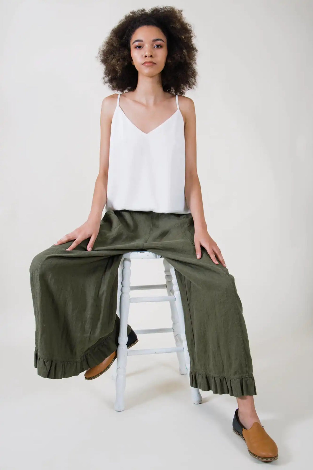 Wide Leg Linen Pants with Ruffles Garbo Pant in Linen