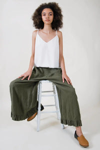Wide Leg Linen Pants with Ruffles Garbo Pant in Linen
