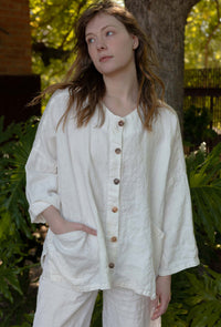 White linen blouse with buttons Julia Top Linen
