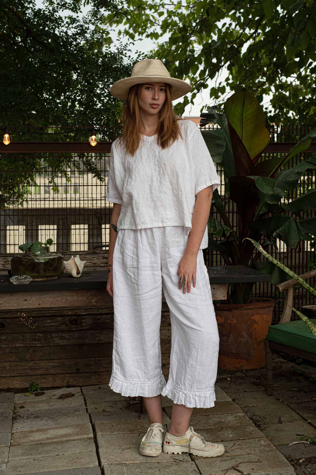 Ruffle Bottom Pant Crop Style, Linen