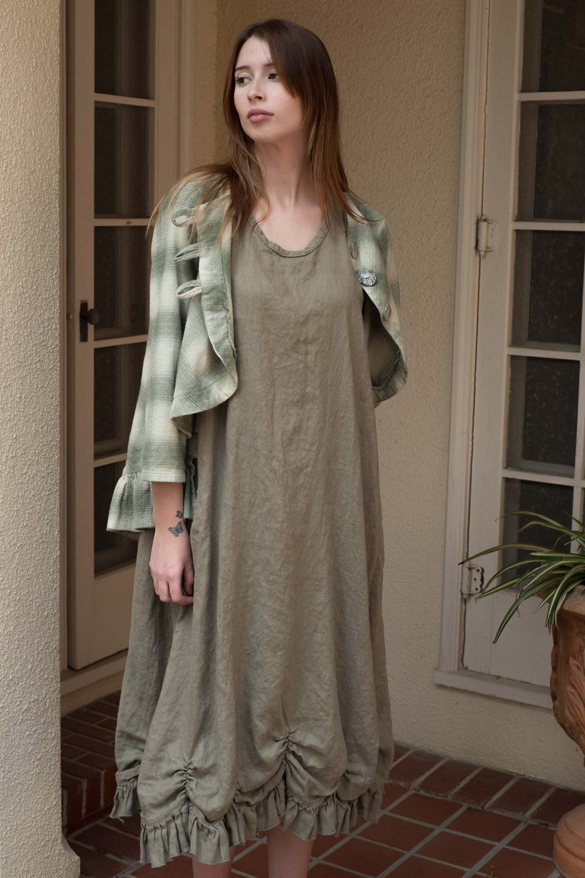 Petal Dress Long, Linen Ocean / 1X