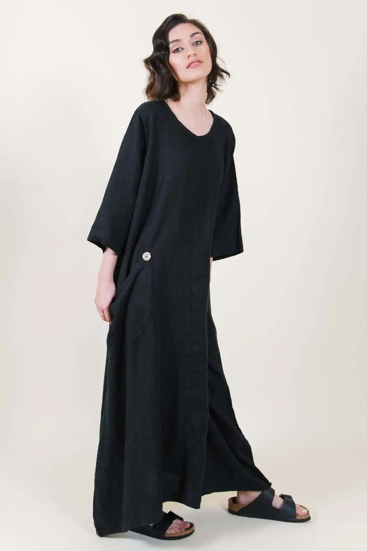 Long Minimal Linen Dress with Pockets Elizabeth Dress Linen