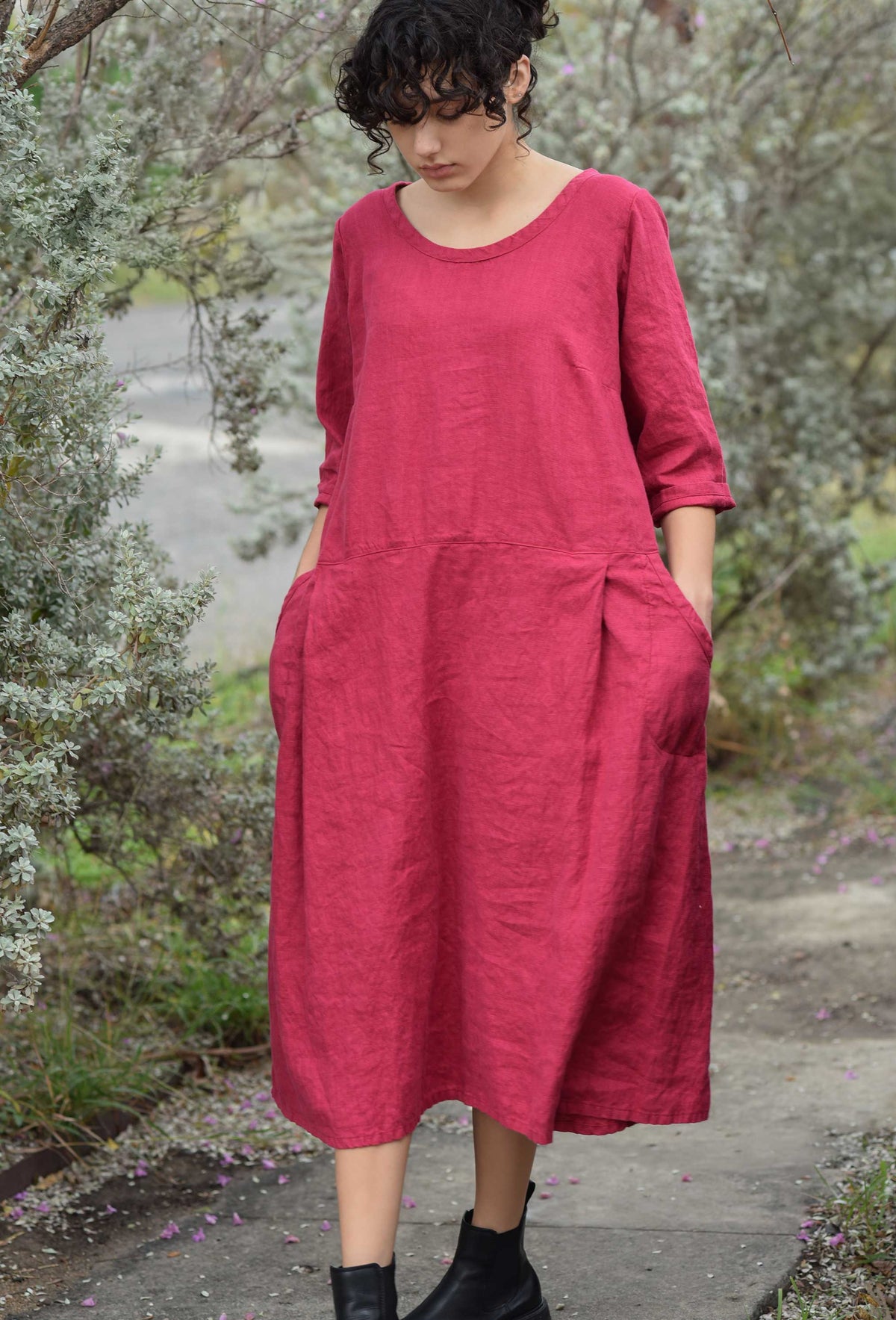 Tie Back Dress Linen Sangria / 1X Tie Back Dress Linen Sangria / 1X