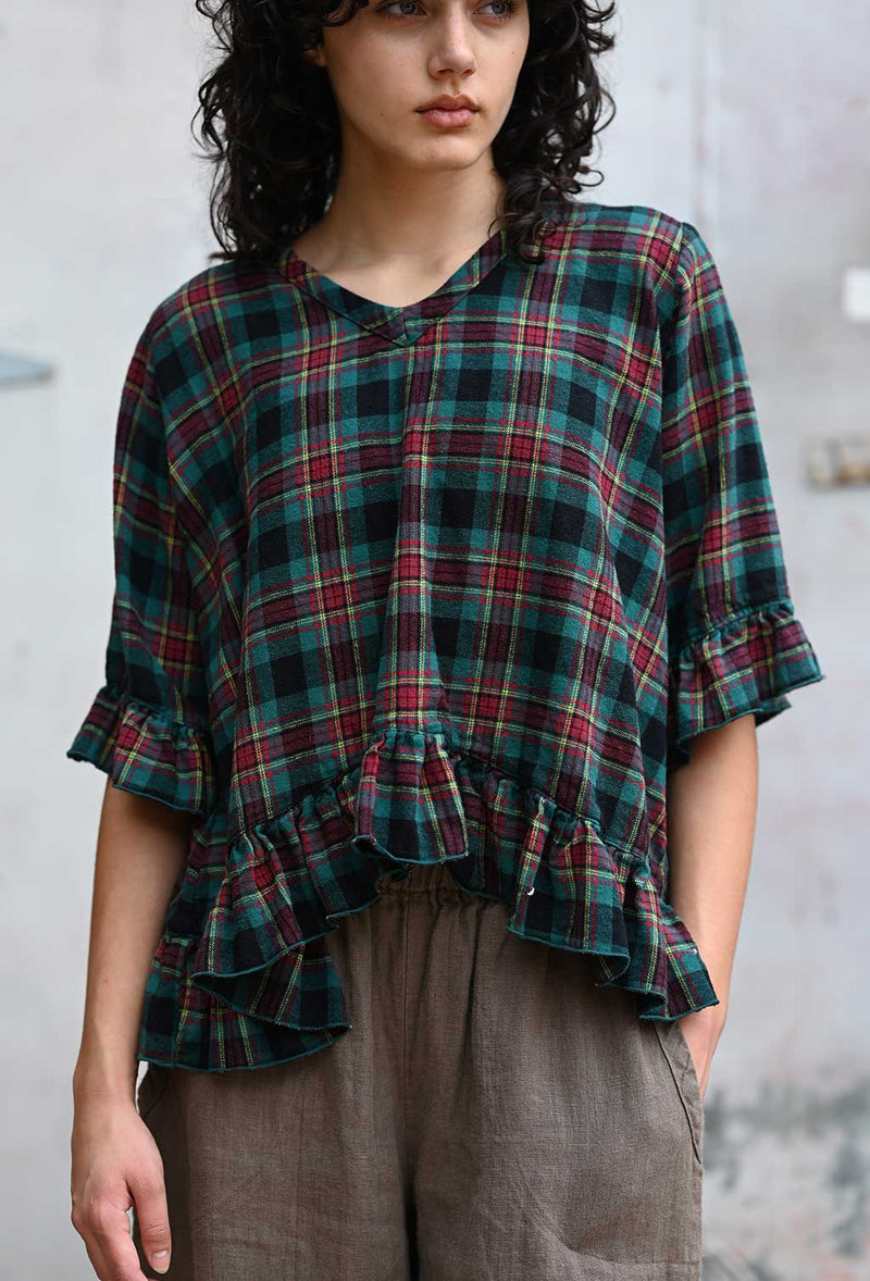 Holiday plaid flannel blouse