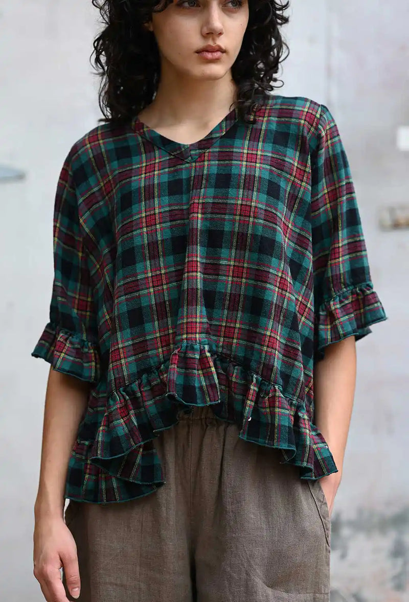 Holiday plaid flannel blouse Breezy Top in Flannel