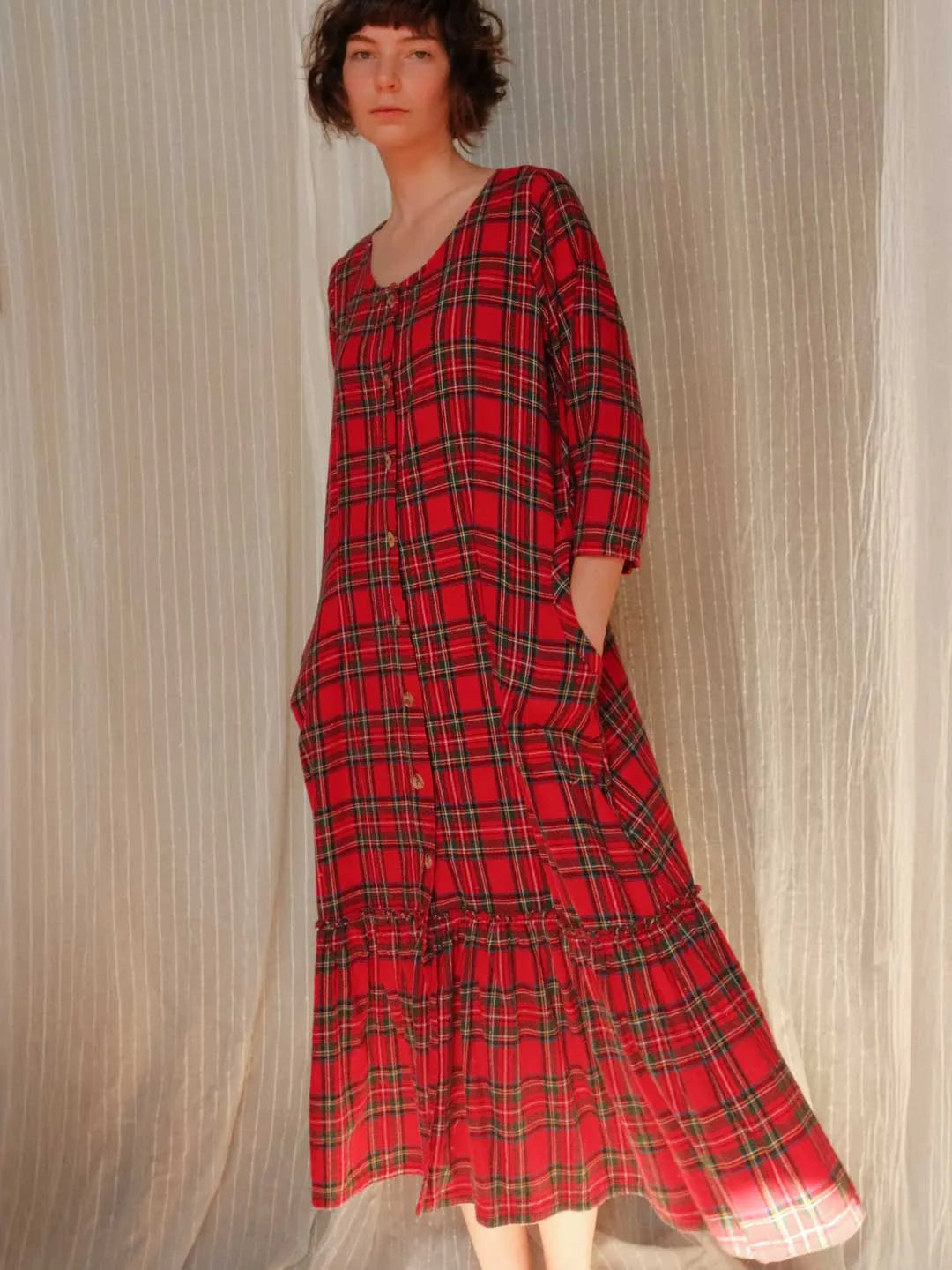 fitted lace wedding dress So Much To Say Flared Flannel Maxi Dress