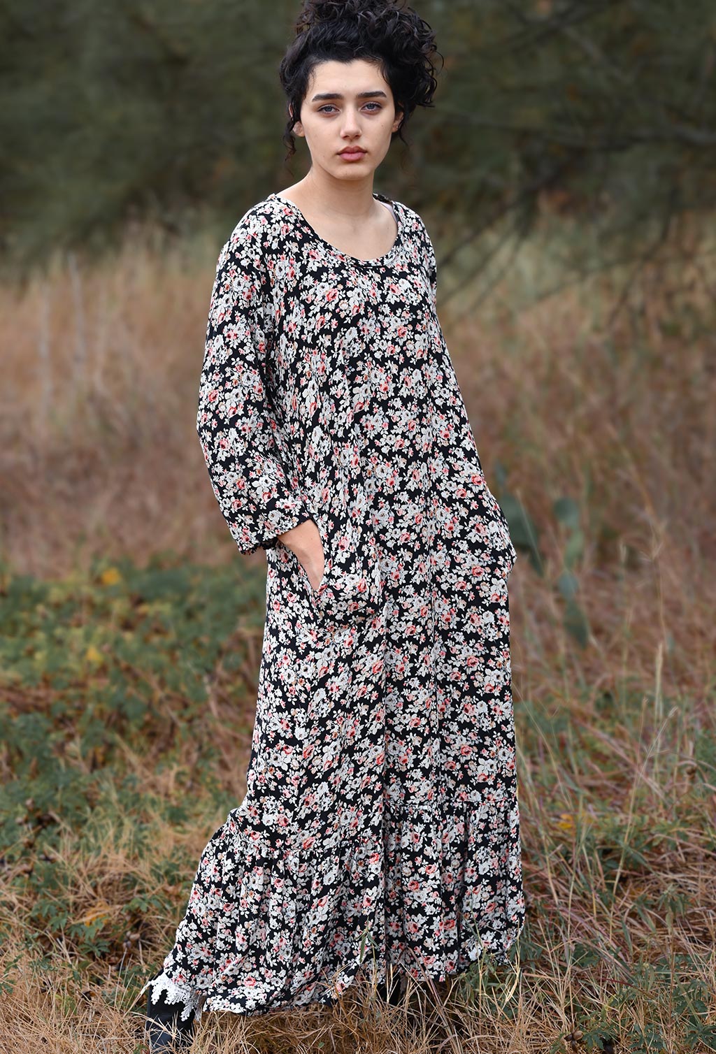 Fairy Dress in Rayon Floral Black / XS Fairy Dress in Rayon Floral Black / XS