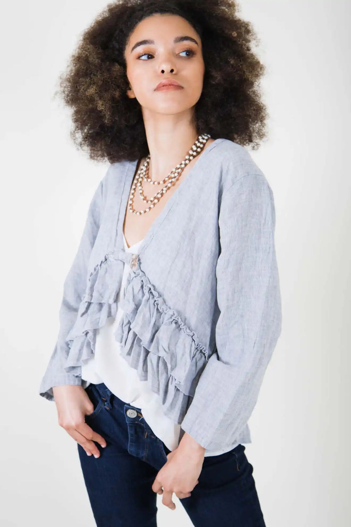 Ruffle Jacket in Linen, USA