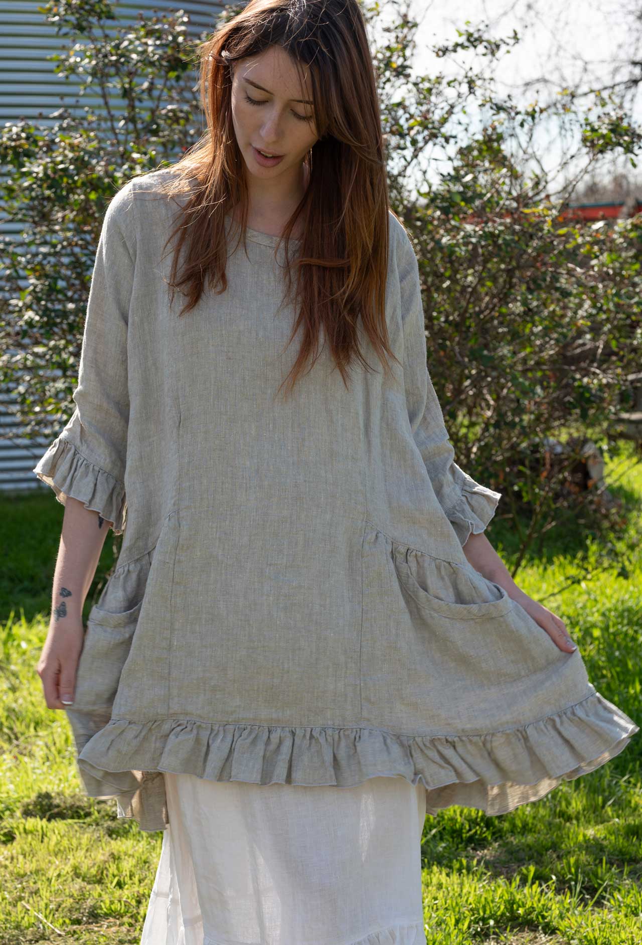 Linen dress with pockets, Tea Dress in Linen, USA – Heart's Desire Clothing