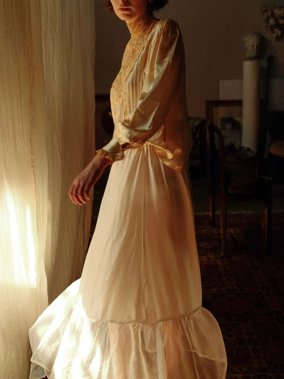 Cottage Core Silk Half Slip Skirt with Organdy Ruffle. Skirt extender for Boho outfit layering. Antique White Silk / S Cottage Core Silk Half Slip Skirt with Organdy Ruffle. Skirt extender for Boho outfit layering. Antique White Silk / S