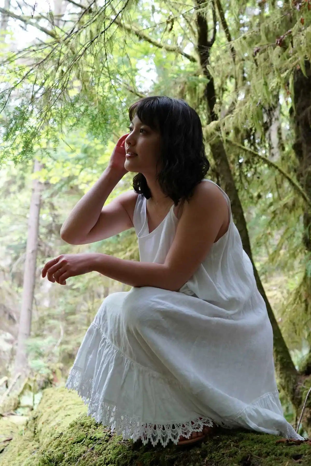 Linen Dress with Lace Trim Nicole Slip in Linen Lace Trim, USA
