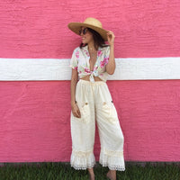 Ruffled linen pants cottage core Bo Peep Pant Lace Trim