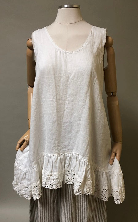 Poets Cami Cluny Lace Trim, Linen
