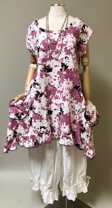 Flutter Top Cap Sleeves Linen/Rayon Print