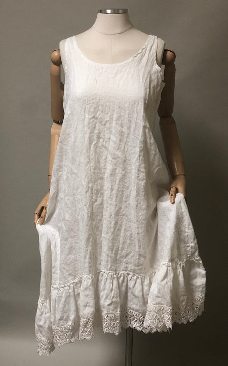 Shabby Chic Lace Dress - Nicole Slip Linen Slip with Lace Trim White / L Shabby Chic Lace Dress - Nicole Slip Linen Slip with Lace Trim White / L