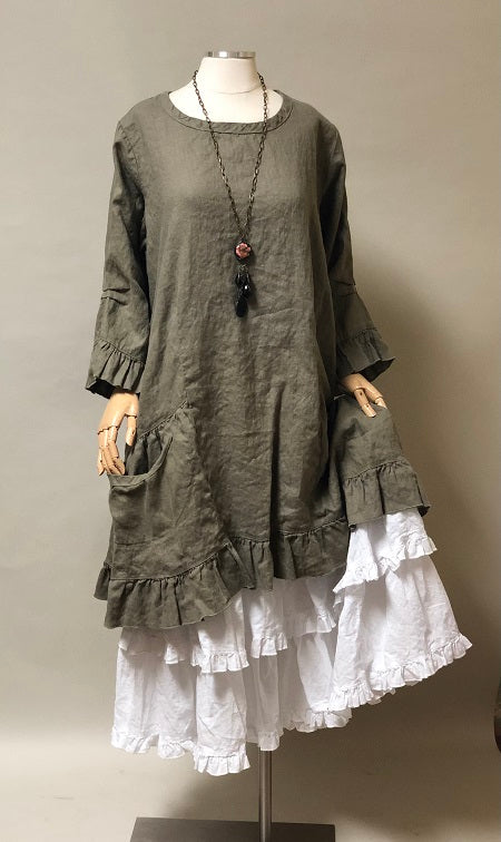 Linen Dress with pockets, Tea Dress in Linen, USA Earth / XL Linen Dress with pockets, Tea Dress in Linen, USA Earth / XL
