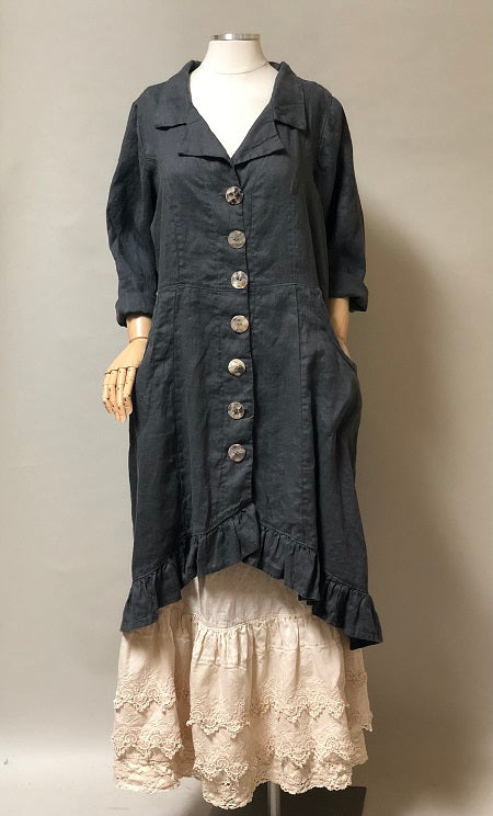 Edwardian Half Slip, Linen Tea Stain / L