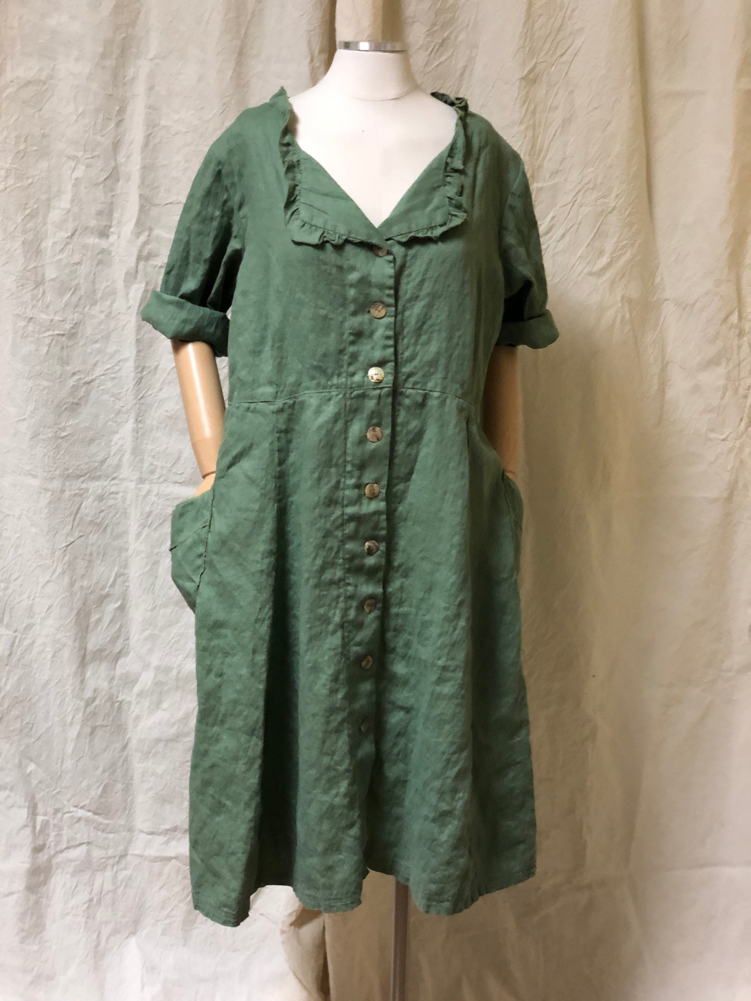Relaxed Mini Linen Dress - Audrey Dress in Linen Vintage Style Eucalyptus / S Relaxed Mini Linen Dress - Audrey Dress in Linen Vintage Style Eucalyptus / S