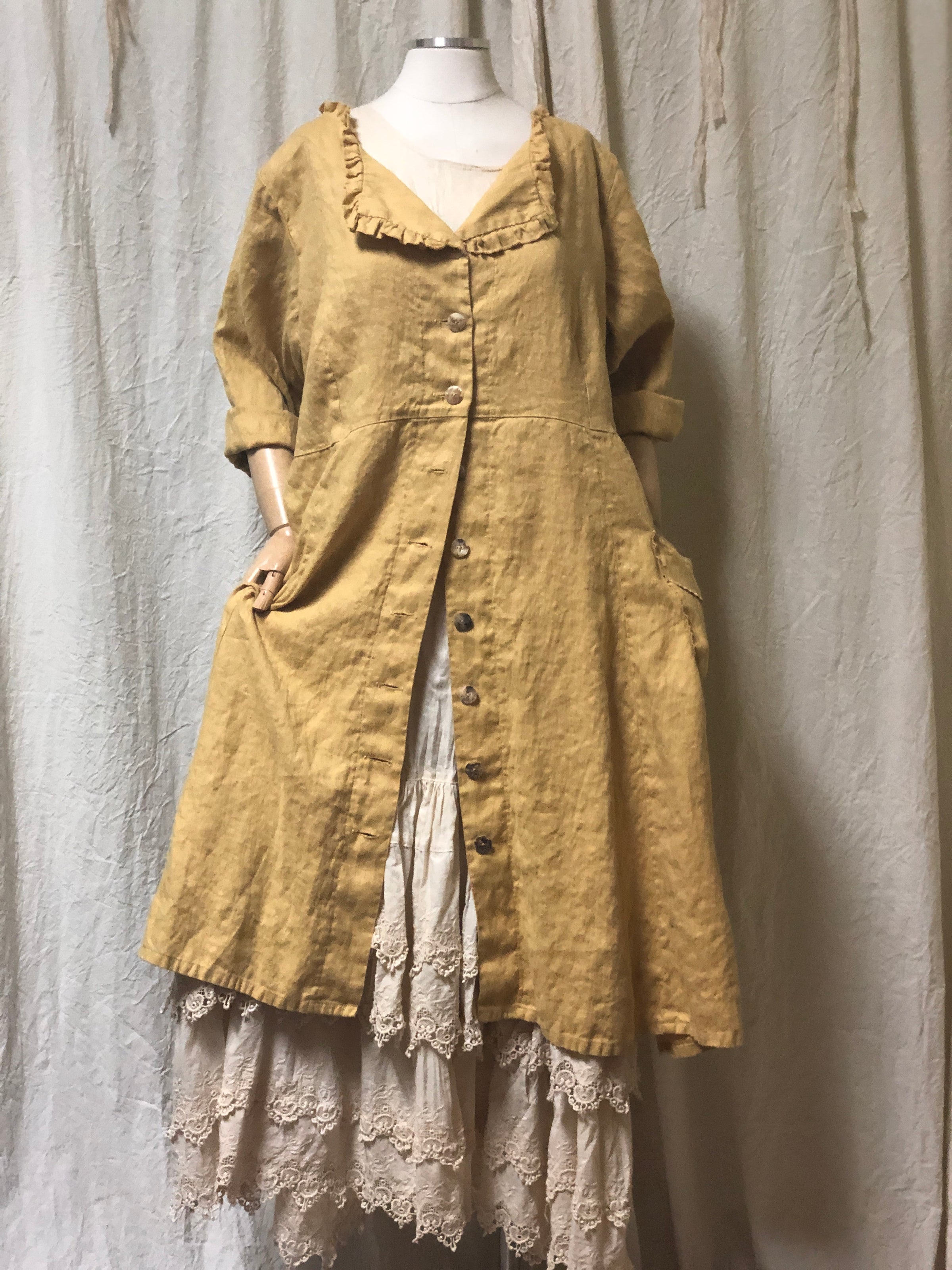 Relaxed Mini Linen Dress - Audrey Dress in Linen Vintage Style Winners Gold / XL Relaxed Mini Linen Dress - Audrey Dress in Linen Vintage Style Winners Gold / XL