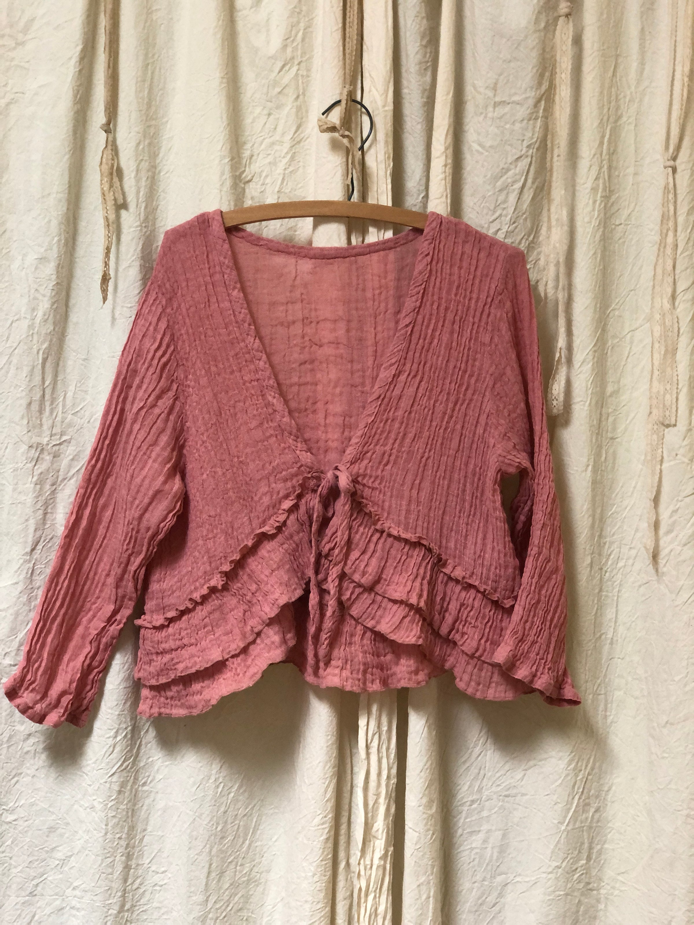 Short Pink Jacket/Cover Up - Ruffle Jacket in Linen Gauze, USA – Heart ...