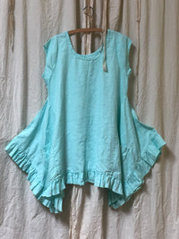 Flutter Top with Cap Sleeves in Linen